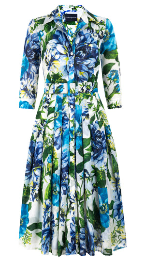 Audrey Dress #4 Shirt Collar 3/4 Sleeve Midi Length Cotton Musola (Los Cabos Flower)