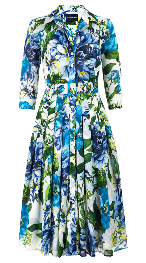 Audrey Dress #4 Shirt Collar 3/4 Sleeve Midi Length Cotton Musola (Los Cabos Flower)