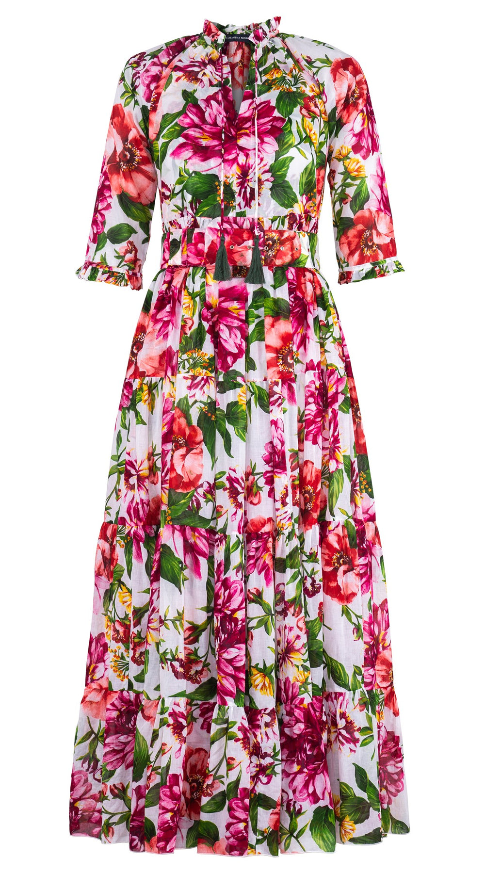Eva Dress Crew Neck 3/4 Sleeve Maxi Length Cotton Musola (Los Cabos Flower White)