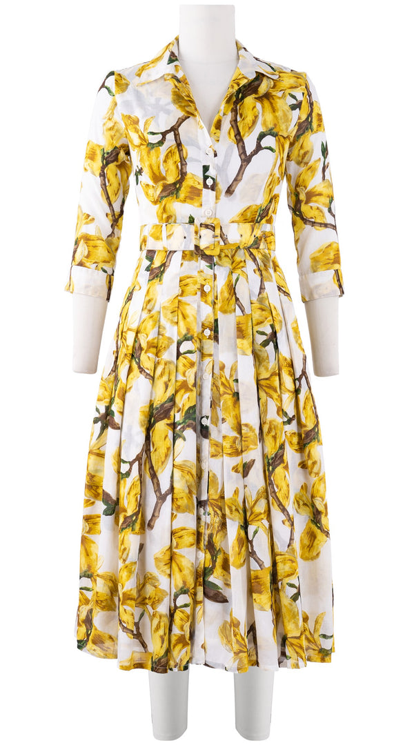 Audrey Dress #4 Shirt Collar 3/4 Sleeve Long Length Cotton Musola (Magnolia Blossom)
