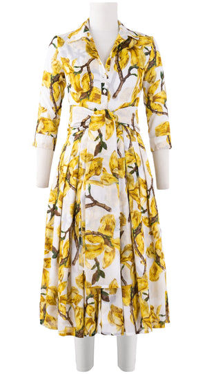 Audrey Dress #4 Shirt Collar 3/4 Sleeve Long Length Cotton Musola (Magnolia Blossom)