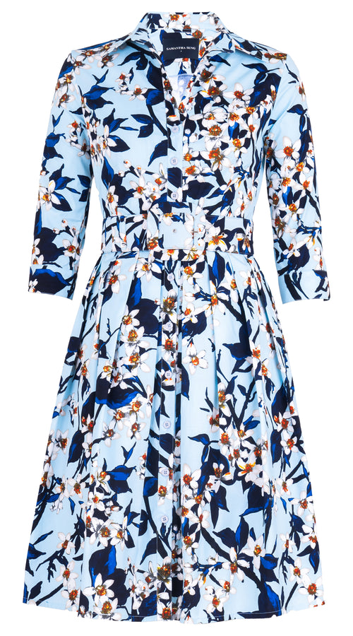 Audrey Dress #1 Shirt Collar 3/4 Sleeve Long Length Cotton Stretch (Magnolia New) @6