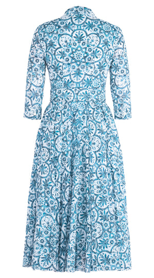 Aster Dress Shirt Collar 3/4 Sleeve Midi Length Musola (Marakechi Tile)