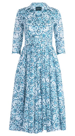 Aster Dress Shirt Collar 3/4 Sleeve Midi Length Musola (Marakechi Tile)