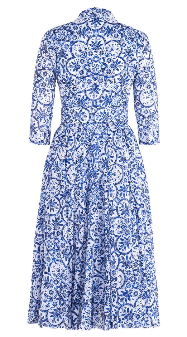 Aster Dress Shirt Collar 3/4 Sleeve Midi Length Musola (Marakechi Tile)