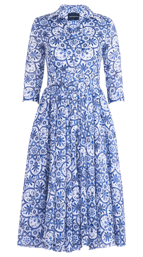 Aster Dress Shirt Collar 3/4 Sleeve Midi Length Musola (Marakechi Tile)