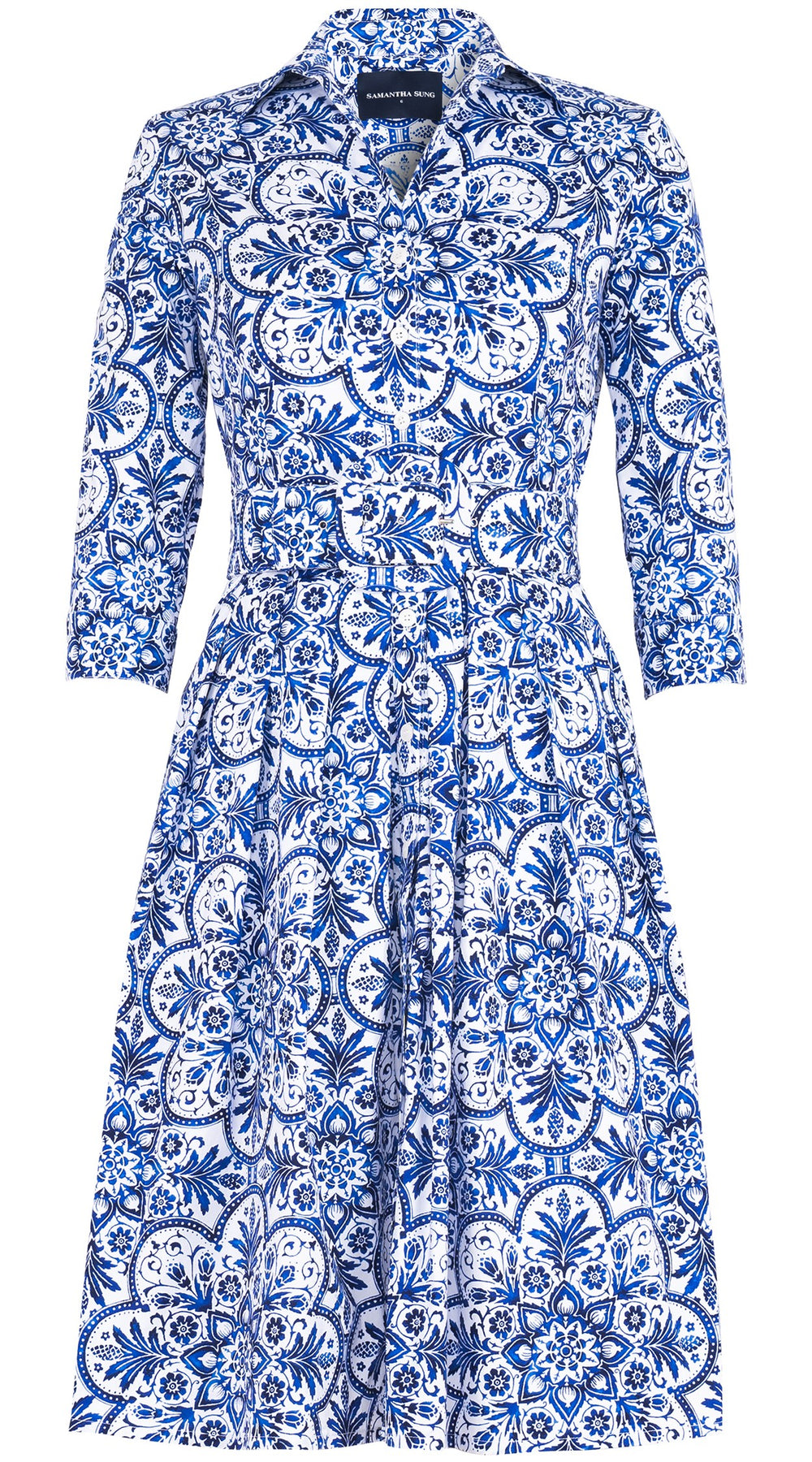 Audrey Dress #1 Shirt Collar 3/4 Sleeve Regular Length Cotton Stretch (Marakechi Tile)