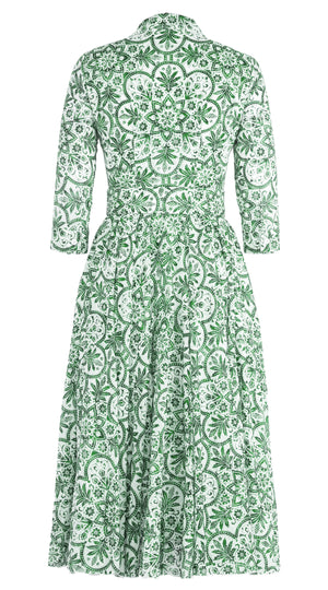Aster Dress Shirt Collar 3/4 Sleeve Midi Length Musola (Marakechi Tile)