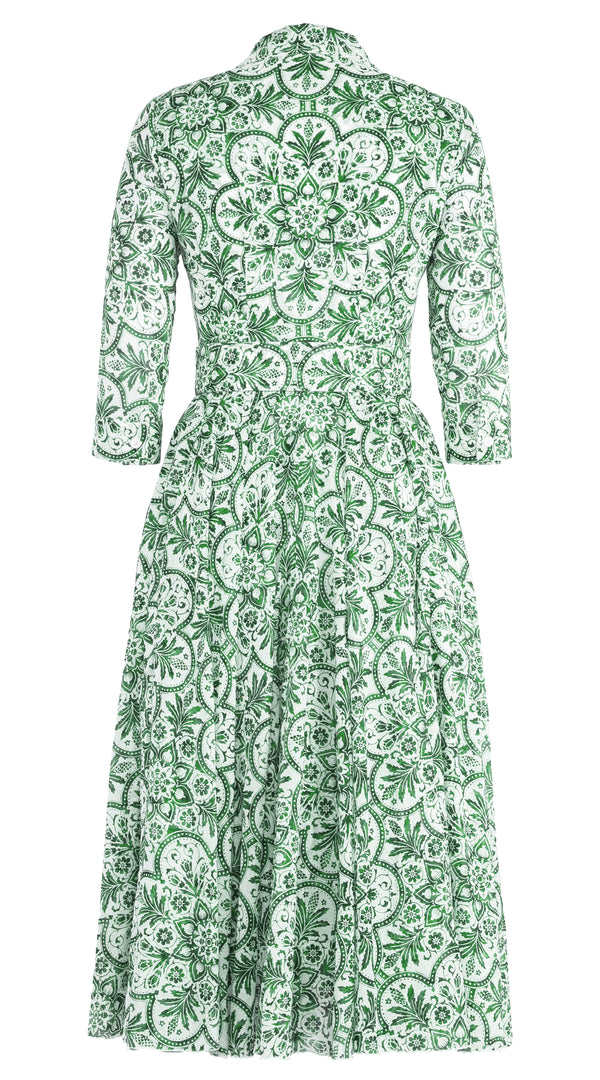 Aster Dress Shirt Collar 3/4 Sleeve Midi Length Musola (Marakechi Tile)
