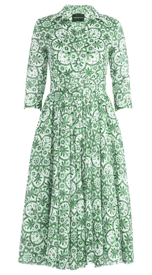 Aster Dress Shirt Collar 3/4 Sleeve Midi Length Musola (Marakechi Tile)