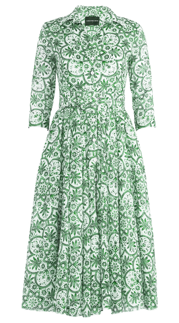 Aster Dress Shirt Collar 3/4 Sleeve Midi Length Musola (Marakechi Tile)