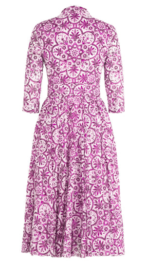 Aster Dress Shirt Collar 3/4 Sleeve Midi Length Musola (Marakechi Tile)
