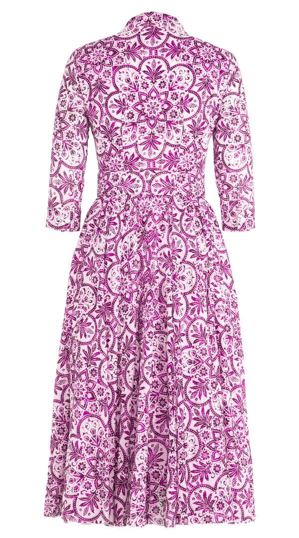Aster Dress Shirt Collar 3/4 Sleeve Midi Length Musola (Marakechi Tile)