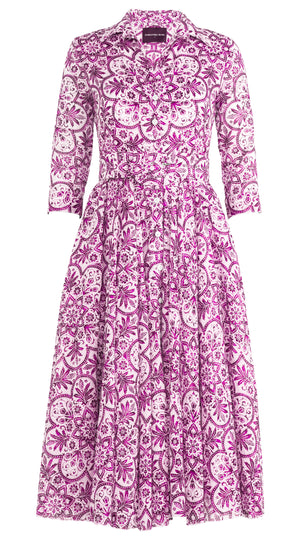 Aster Dress Shirt Collar 3/4 Sleeve Midi Length Musola (Marakechi Tile)