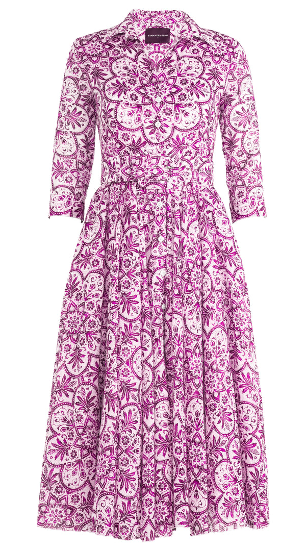 Aster Dress Shirt Collar 3/4 Sleeve Midi Length Musola (Marakechi Tile)