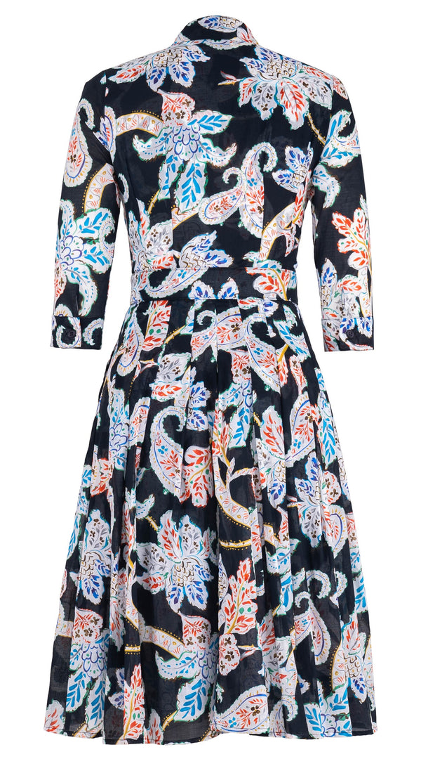 Audrey Dress #4 Shirt Collar 3/4 Sleeve Long Length Cotton Musola (Marseille Paisley Big)