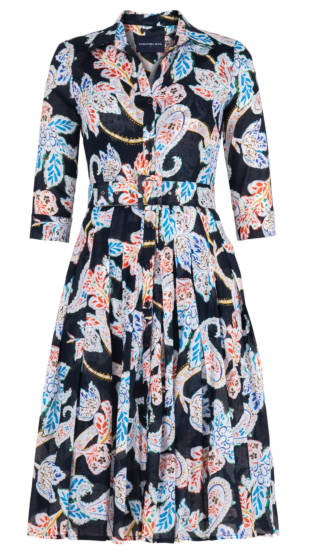 Audrey Dress #4 Shirt Collar 3/4 Sleeve Long Length Cotton Musola (Marseille Paisley Big)