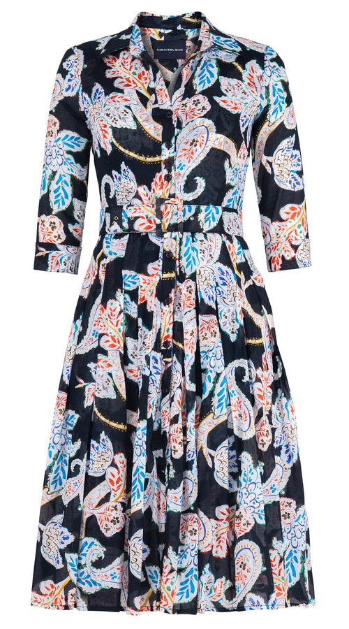 Audrey Dress #4 Shirt Collar 3/4 Sleeve Long Length Cotton Musola (Marseille Paisley Big)