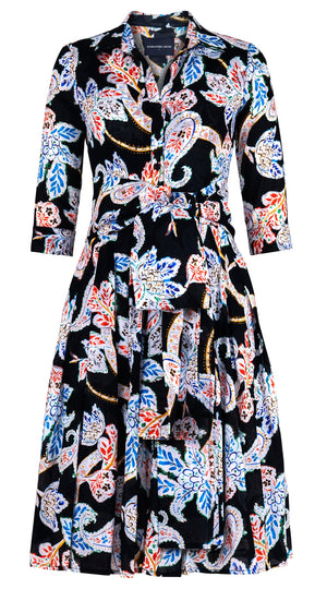 Audrey Dress #4 Shirt Collar 3/4 Sleeve Long Length Cotton Musola (Marseille Paisley Big)