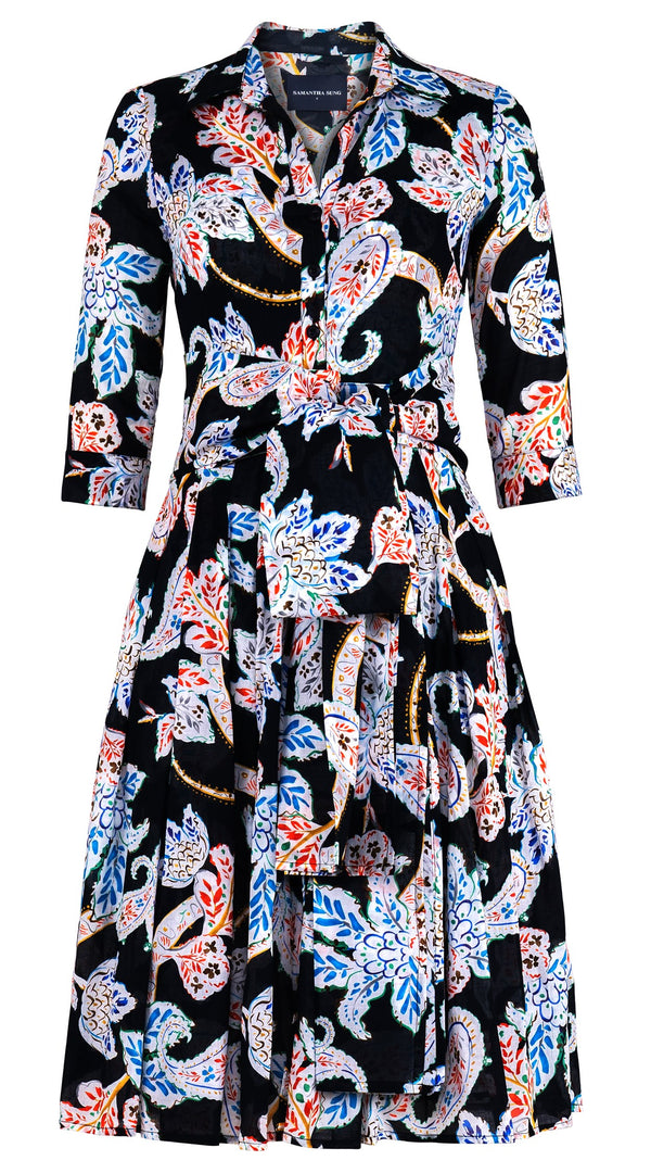 Audrey Dress #4 Shirt Collar 3/4 Sleeve Long Length Cotton Musola (Marseille Paisley Big)