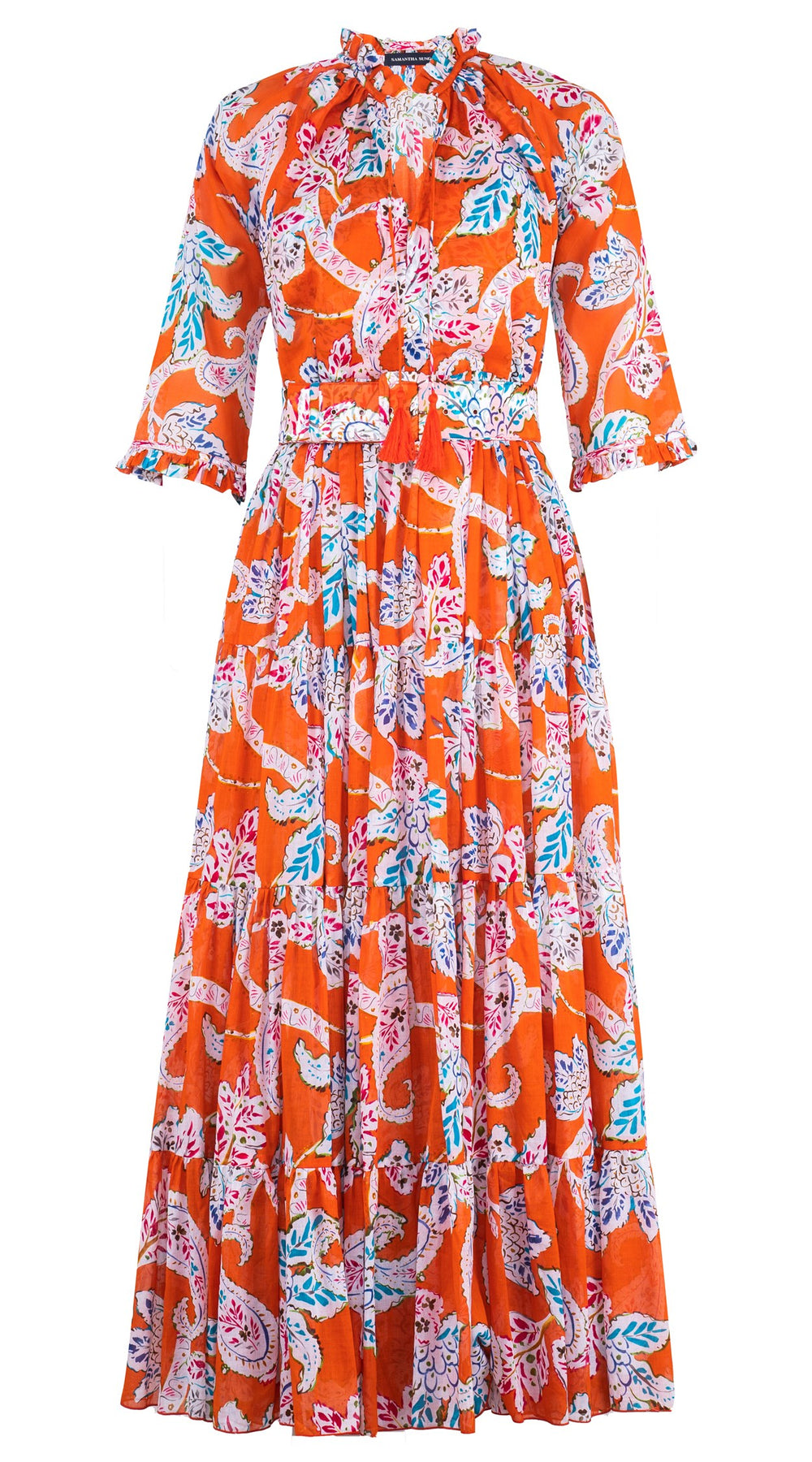 Eva Dress Crew Neck 3/4 Sleeve Maxi Length Cotton Musola (Marseille Paisley Big)