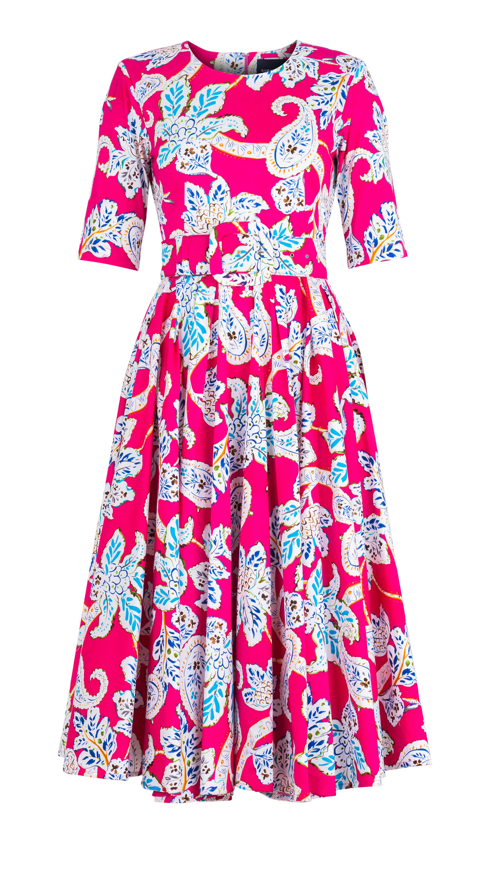 Abelia Dress Crew Neck 1/2 Sleeve Midi Length Cotton Stretch (Marseille Paisley)