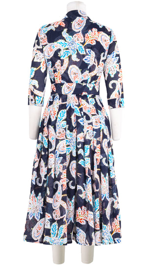 Audrey Dress #4 Shirt Collar 3/4 Sleeve Midi Length Musola (Marseille Paisley)