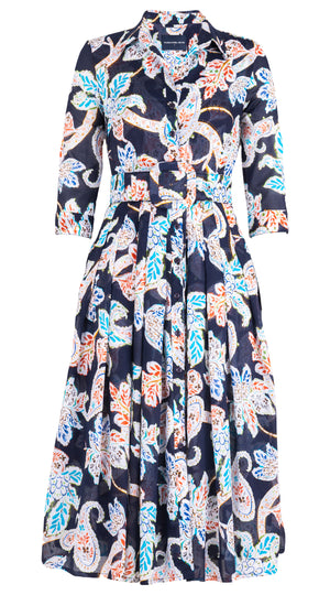 Audrey Dress #4 Shirt Collar 3/4 Sleeve Midi Length Musola (Marseille Paisley)