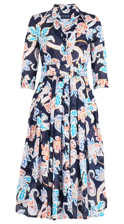 Audrey Dress #4 Shirt Collar 3/4 Sleeve Midi Length Musola (Marseille Paisley)