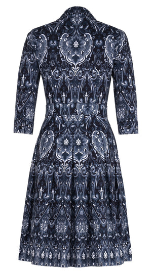 Audrey Dress #3 Shirt Collar 3/4 Sleeve Regular Length Cotton Stretch (Mill Creek Paisley Dark)