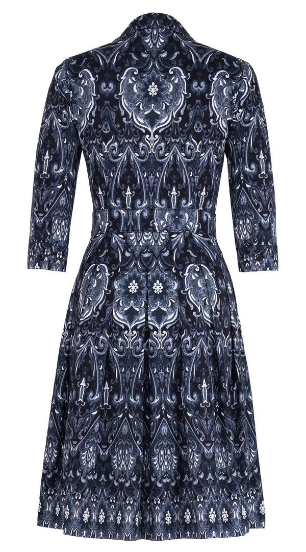 Audrey Dress #3 Shirt Collar 3/4 Sleeve Regular Length Cotton Stretch (Mill Creek Paisley Dark)