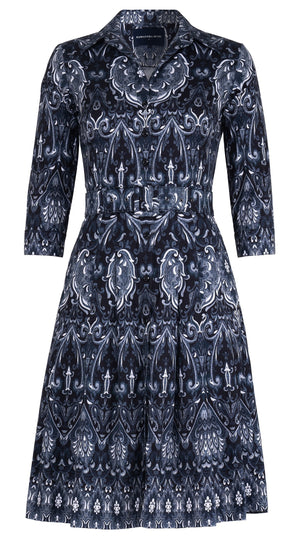 Audrey Dress #3 Shirt Collar 3/4 Sleeve Regular Length Cotton Stretch (Mill Creek Paisley Dark)
