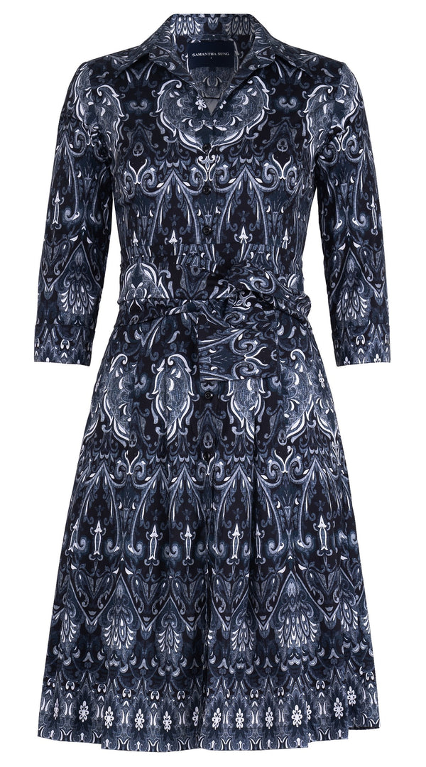 Audrey Dress #3 Shirt Collar 3/4 Sleeve Regular Length Cotton Stretch (Mill Creek Paisley Dark)