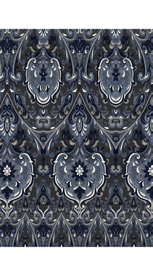 Audrey Dress #7 Shirt Collar 3/4 Sleeve Midi Plus Length Silk Twill (Mill Creek Paisley Dark)