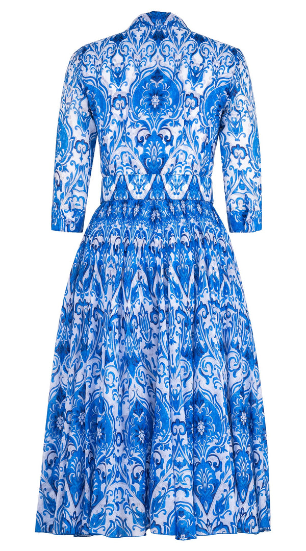 Aster Dress Shirt Collar 3/4 Sleeve Midi Length Cotton Musola (Mill Creek Paisley White Bright)