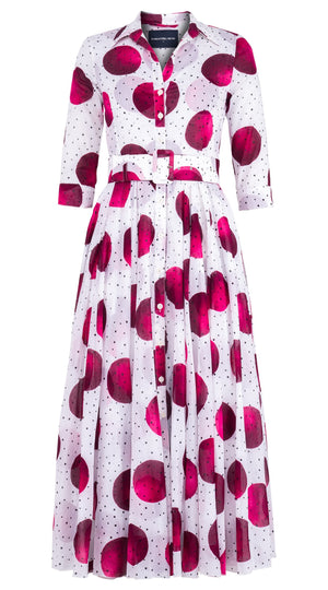Aster Dress Shirt Collar 3/4 Sleeve Midi Plus Length Cotton Musola (Mixed Dots White)