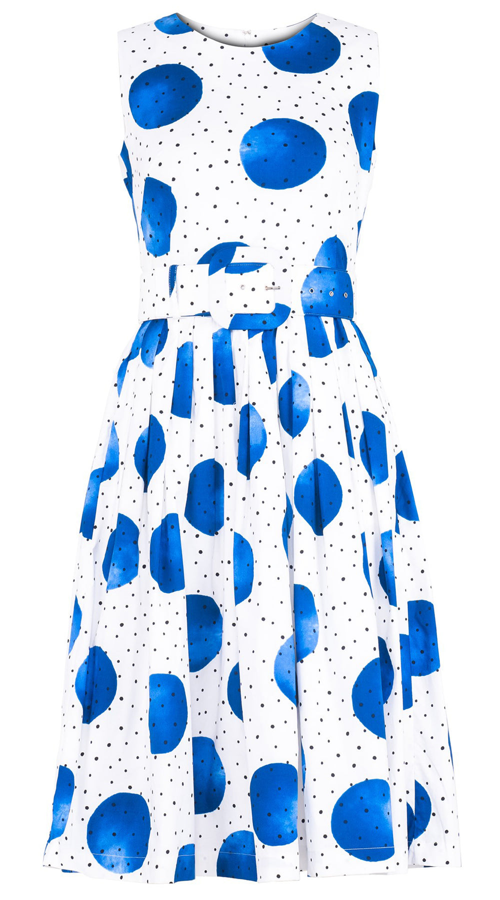 Florance Dress #2 Round Neck Sleeveless Long Length Cotton Stretch (Mixed Dots White)