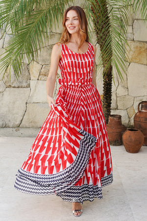 Aster Dress Round Neck Sleeveless Maximum Length Cotton Musola (Mode Zigzag)