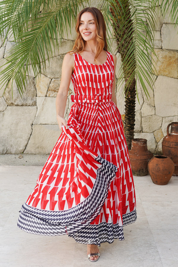 Aster Dress Round Neck Sleeveless Maximum Length Cotton Musola (Mode Zigzag)