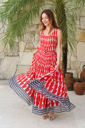 Aster Dress Round Neck Sleeveless Maximum Length Cotton Musola (Mode Zigzag)