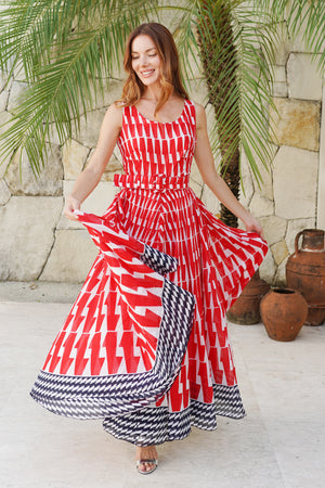 Aster Dress Round Neck Sleeveless Maximum Length Cotton Musola (Mode Zigzag)
