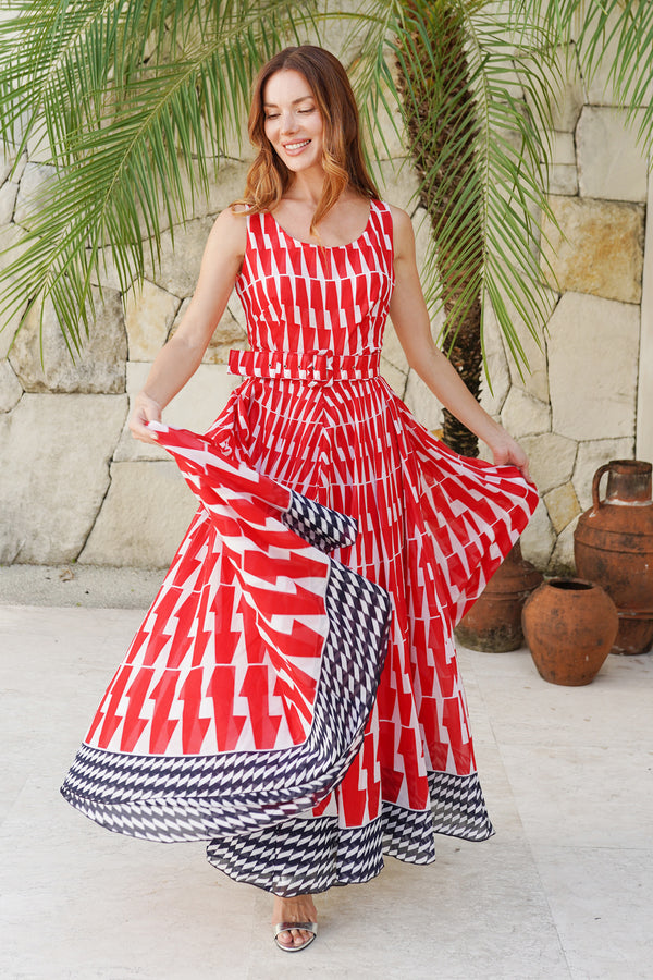 Aster Dress Round Neck Sleeveless Maximum Length Cotton Musola (Mode Zigzag)