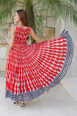 Aster Dress Round Neck Sleeveless Maximum Length Cotton Musola (Mode Zigzag)