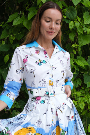 Audrey Dress #2 Shirt Collar 3/4 Sleeve Long Length Cotton Stretch (Monaco White)