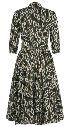Aster Dress Shirt Collar 3/4 Sleeve Midi Length Wool (Multi Chain Dark) - Olive Green