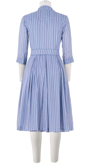 Audrey Dress #7 Shirt Collar 3/4 Sleeve Long Length Cotton Musola (Napoli Stripe Bright)