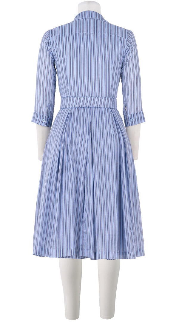 Audrey Dress #7 Shirt Collar 3/4 Sleeve Long Length Cotton Musola (Napoli Stripe Bright)