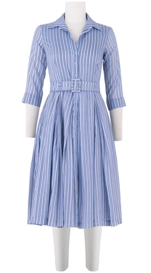 Audrey Dress #7 Shirt Collar 3/4 Sleeve Long Length Cotton Musola (Napoli Stripe Bright)