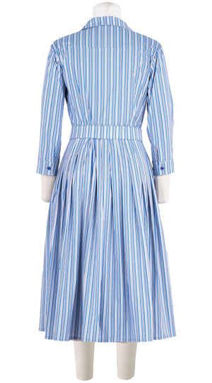 Audrey Dress #2 Shirt Collar 3/4 Sleeve Long Length Cotton Stretch (Napoli Stripe Bright)