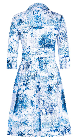 Audrey Dress #1 Shirt Collar 3/4 Sleeve Regular Length Cotton Stretch (Oceana Toile)